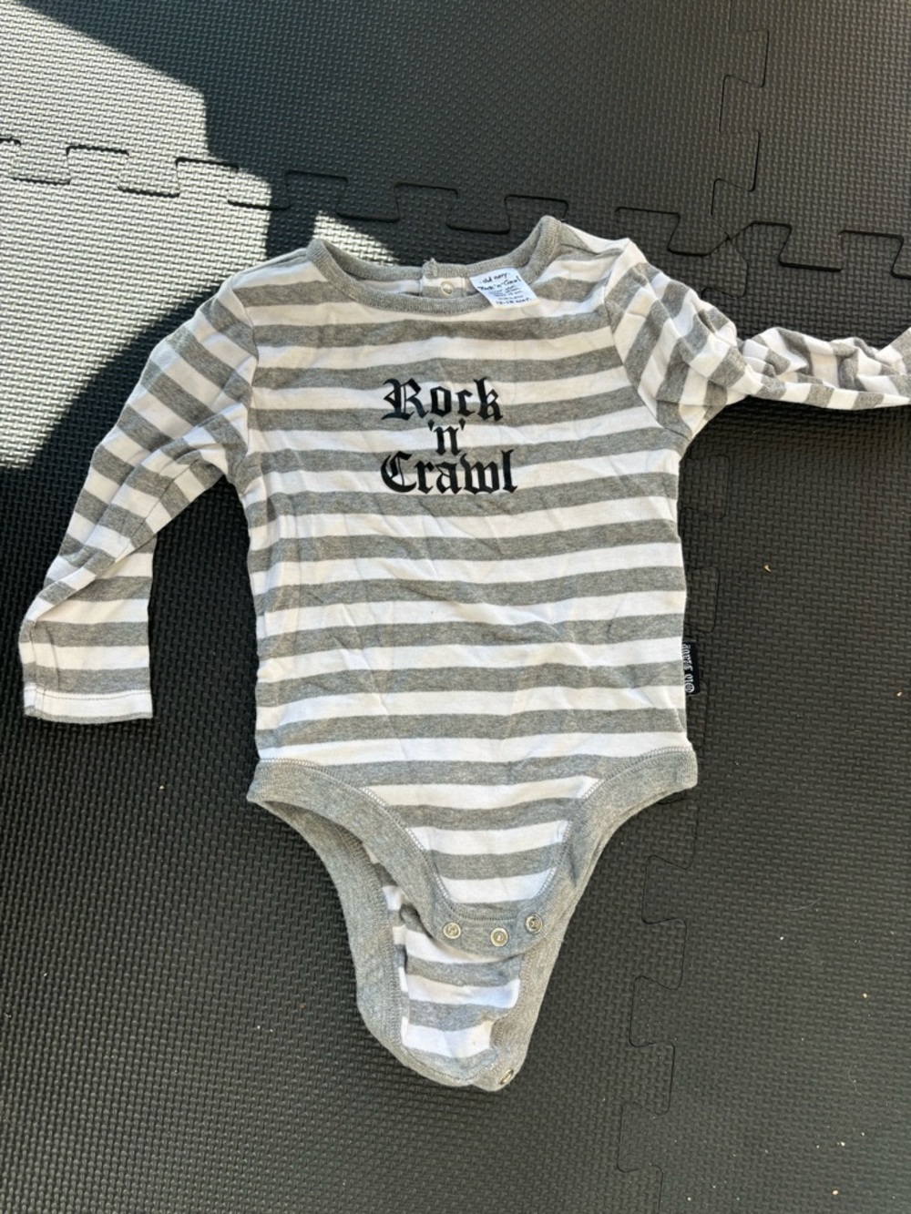 Old Navy Gray and White Striped 'Rock n Crawl' Long-Sleeve Bodysuit